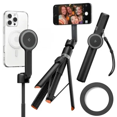 Productafbeelding van Spigen Tripod Selfie Stick (Magfit) | S581W, Smartphone, Zwart, Geschikt voor alle merken, Aluminium, 27,8 cm, 168,5 cm