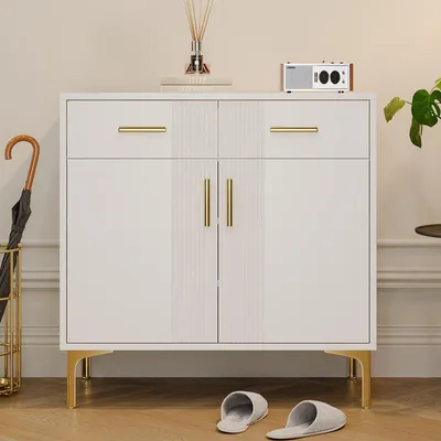 Produktbild von Moderner Schrank mit 2 Türen und 2 Schubladen – Metall-Aufbewahrungsmöbel