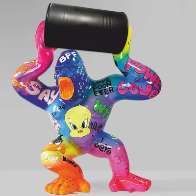 Produktbild von Casa Padrino XXL Deko Skulptur Gorilla mit Fass Bunt / Schwarz H. 250 cm - XXL Garten Figur