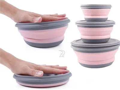 Produktbild von Famanu Faltbare Silikon-Schüssel mit Deckel - Ideal für Picknicks und Camping