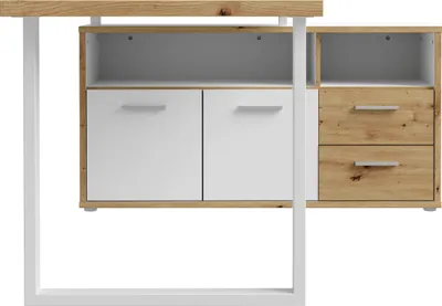 Produktbild von Furniture24 Schreibtisch Mit Kommode Keflavik Kflb141-J53 Auflageschreibtisch Eckschreibtisch Weiß/Artisan Eiche