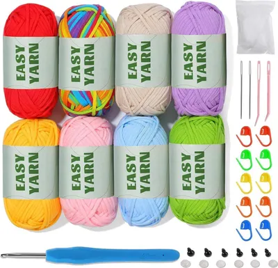 Image de Easy Yarn fil à crochet débutant 8x50g coton fil épais points 8 pièces