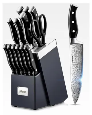Produktbild von Messerblock mit 14 Teilen, Selbstschärfender Messerblock, Scharfes Messerset mit Ergonomischem und Rutschfestem Griff, Edelstahl Küchenmesser Set