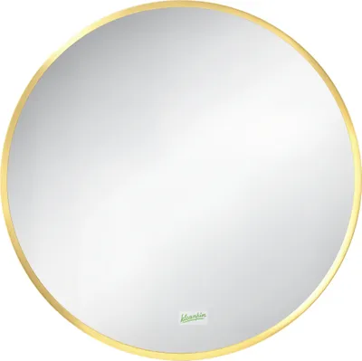 Image de kleankin miroir de salle de bain, miroir rond, miroir de salle de bain avec cadre métallique doré, Ø50 cm miroir mural pour salon, chambre, salle de bain, IP44, or, alu
