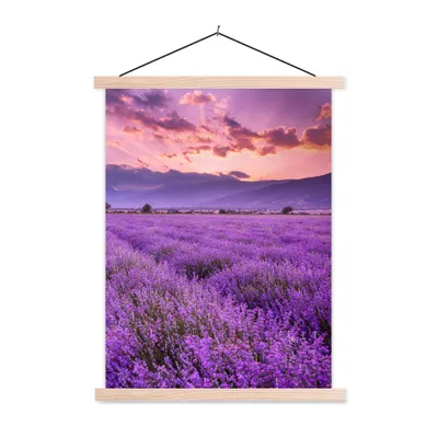 Produktbild von MuchoWow® Textilposter Lavendel - Lila - Blumen - Feld 40x53 cm mit holzfarbenen Rahmen - Schlafzimmer
