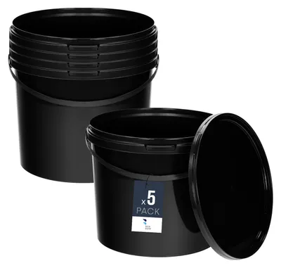 Image de BenBow Seau avec couvercle 10L x5 noir - qualité alimentaire, stable, hermétique, anti-fuite, inodore - seau en plastique avec anse - vide
