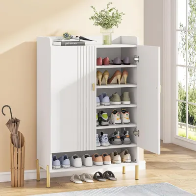 Immagine prodotto di Armadio a scarpe elegante con 6 ripiani, spazio di stoccaggio regolabile e ante, ideale per l'ingresso