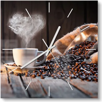 Produktbild von DEQORI Glasuhr 30x30 cm Modern 'Rustikale Kaffeeliebe' Wanduhr Glas Uhr Design leise