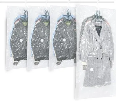 Produktbild von Famanu Hängende Vakuum-Aufbewahrungsbeutel - 4 Stück platzsparende Vakuumbeutel für Kleidung - transparent und wiederverwendbar