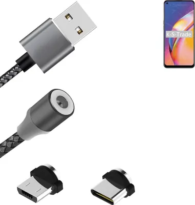 Produktbild von K-S-Trade Hochwertiges Magnet-Lade-kabel Sync-Kabel Daten-Kabel für Oppo Reno5 F mit USB-Typ-C-Anschluss und Micro-USB-Anschluss 2A bis zu 480mbps