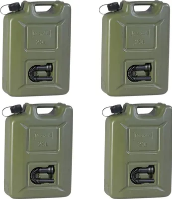 Produktbild von 4 x Kraftstoffkanister HD-PE oliv Inhalt 20l integriertes schwarzes Auslaufrohr