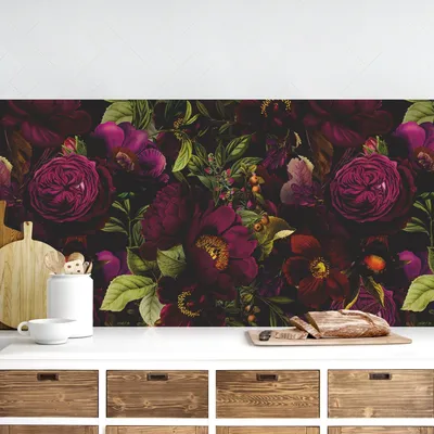 Produktbild von Küchenrückwand Muster selbstklebend - 0.65 mm Wandpaneel wasserfest Rose violett Tropisch Spritzschutz fugenlos