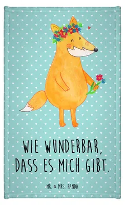 Produktbild von Mr. & Mrs. Panda Handtuch Fuchs Blumen - Türkis Pastell - Geschenk, Frotteetuch, Klein, Freundin, Boho, Blumenliebe, Ich, Gästetuch, Kleines, Gästehandtuch 30x50