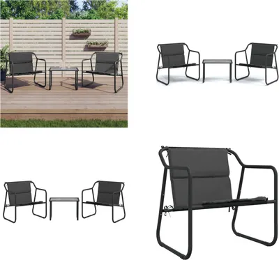 Produktbild von vidaXL 3 tlg. Garten Lounge Set mit Kissen Anthrazit Stahl - Garten-Lounge-Set - Garten-Lounge-Sets - Lounge-Set - Gartenmöbel-Set