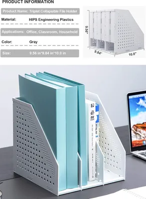 Produktbild von Zusammenklappbarer Zeitschriftenhalter / Schreibtisch-Organizer zur Organisation und Aufbewahrung im Büro, mit 3 vertikalen Fächern