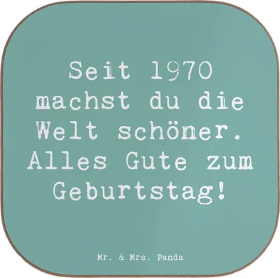 Produktbild von Mr. & Mrs. Panda Getränkeuntersetzer Spruch 1970 Geburtstag - Meeresbrise - Geschenk, Geburtstagsgeschenk, Alter, Tassenuntersetzer, Design Untersetzer, Happy Birthday