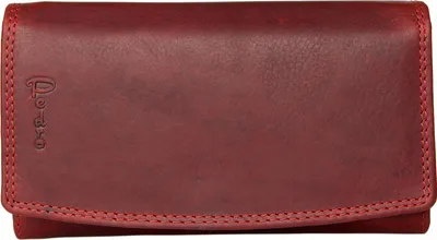 Image de Porte-monnaie Pedro double face, spacieux, pour femme, entièrement cousu en cuir naturel rouge foncé résistant