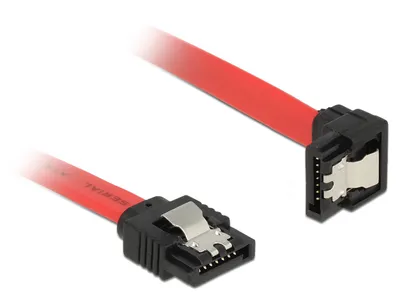 Produktbild von Delock - SATA-Kabel - Serial ATA 150/300/600 - SATA (M) zu SATA (M) - 30 cm - 90° Stecker, eingerastet - Rot