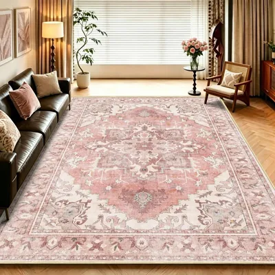 Immagine prodotto di Tappeto - Pelo corto - Rosa cipria - 160 x 220 cm - Antiscivolo e lavabile
