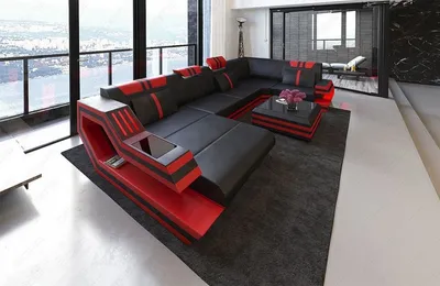 Produktbild von Leder Wohnlandschaft Ravenna mit Ottomane Premium Kunstleder
