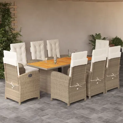 Produktbild von Design 9-tlg. Garten-Essgruppe mit Kissen Beige Poly Rattan, Gartenmöbel-Sets 2024 Neu