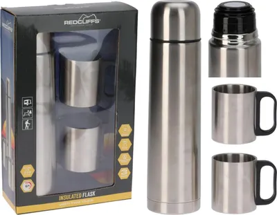 Produktbild von Excellent Houseware Thermoskanne und zwei Becher Set, Edelstahl, 1 l, silber