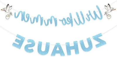 blaues Baby-Banner mit weißen Störchen, Papiergirlande für Jungen zur Geburt und Festdekoration