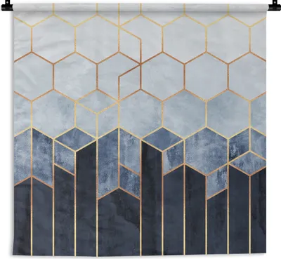 Produktbild von MuchoWow® Wandteppich Wandbehang Sechseck - Gold - Schablonen 60x60 cm Tapisserie Dekoration Wandtuch - Dekorationen - Wand Decke