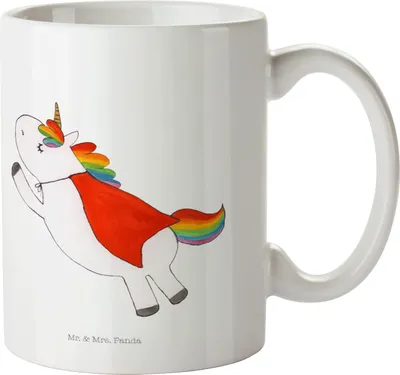 Produktbild von Mr. & Mrs. Panda Pott Einhorn Super - Weiß - Geschenk, Superheld, Unicorn, Freundin, Held, Trinklernbecher, Einhörner, Plastikbecher, Kindergarten Becher, Kindertasse