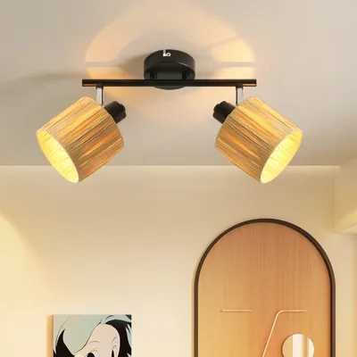 Produktbild von ZMH Deckenstrahler 2 Flammig Deckenleuchte Flur Deckenspots Vintage Strahler Innen E14 Schwarz Natürlich Deckenlampe Papier 350°Schwenkbar Spots für Schlafzimmer Wohnzimmer(Ohne Leuchtmittel)