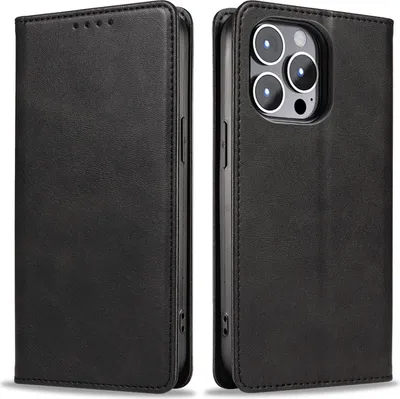 Produktbild von Handyhülle für Apple iPhone 15 Pro Max Kunstleder Flip Cover Hülle Handytasche Case Kartenfach Farbe: Schwarz