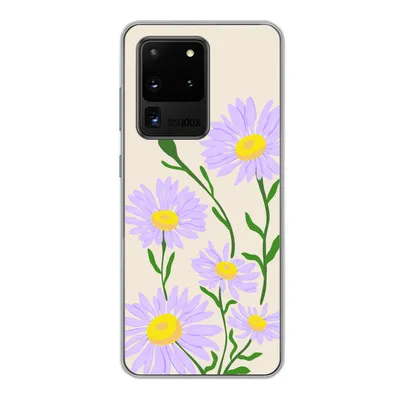 Produktbild von MuchoWow® Handyhülle Schutzhülle Hülle für Samsung Galaxy S20 Ultra Blume - Lila - Minimalismus Silikon Softcase Handy Hülle - Karteninhaber - Geburtstag Teenager