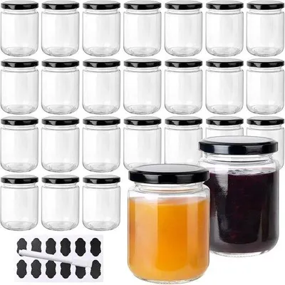 Productafbeelding van PromoHome® 24 potjes van 240 ml met deksel, luchtdicht, vaatwasmachinebestendig, inclusief etiketten en stift