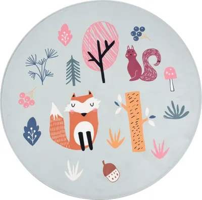 Produktbild von Primaflor Kinderteppich ZAUBERWALD - Fuchs - Rund - 100cm - Spielteppich für Mädchen & Jungs - Krabbelmatte für Babys