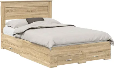Produktbild von vidaXL Bettrahmen mit Kopfteil Sonoma-Eiche 120 x 200 cm Holzwerkstoff