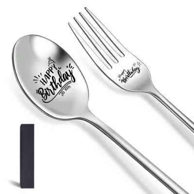 Geburtstags-Löffel-Gabel-Set mit Gravur, 2 Stück, Edelstahl