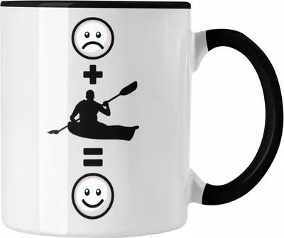 Produktbild von Trendation - Kajak Tasse Geschenk für Kajakfahrer  :( + Kajak = :) Lustige Geschenkidee Geburtstag (Schwarz)