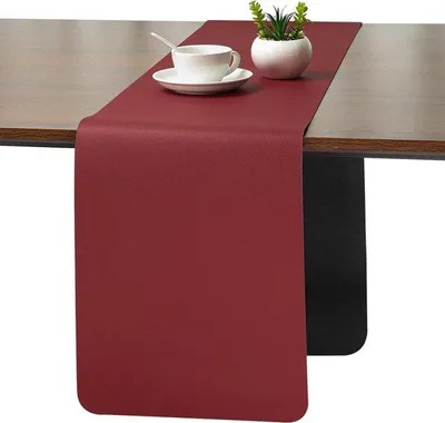 Produktbild von Lederen Tafelloper, 30 x 140 cm, rote und schwarze Farbe, Wasserfest, Antislip, für Dekorationen, Doppel-Seitig, Leder