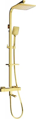 Produktbild von Mexen CQ62 Badewannen-/Brausegarnitur mit Kopfbrause und Thermostatmischer, Gold - 779106295-50