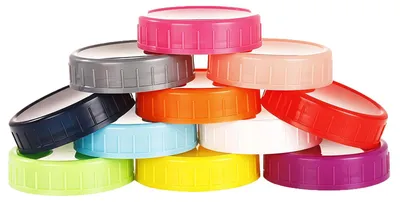 12 bunte Kunststoffdeckel für Einmachgläser mit Dichtring