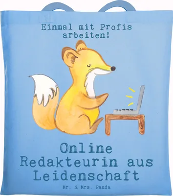 Produktbild von Mr. & Mrs. Panda Tote Bag Online Redakteurin Leidenschaft - Sky Blue - Geschenk, Jutebeutel, Shopping Tasche, Laptoptasche, Einkaufstasche, Unitasche
