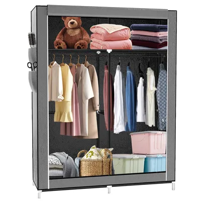 Produktbild von Stoffschrank Tragbarer Kleiderschrank mit Kleiderstangen & Ablagen 170x45x108cm grau