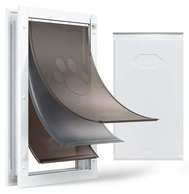 Obrázek produktu pro Psí dvířka/kočičí dvířka – XL psí dvířka – 3 magnetická dvířka – kovový rám – odolná proti povětrnostním vlivům – pro vnitřní a vnější dveře – 34,6 x 60 cm (š x v) – bílá