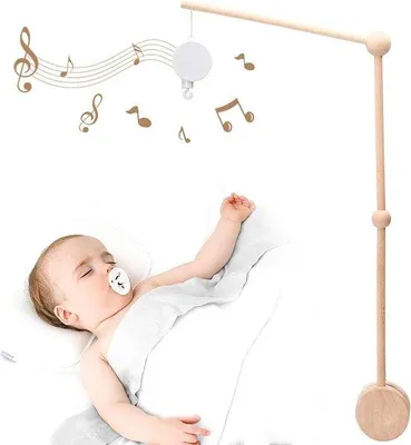 Produktbild von Baby mobiel mit Musik - Hölzerner Arm - 30 Zoll - Buchen Haken - Rotierende Musikbox - Kinderzimmer Deko - Antislip Set