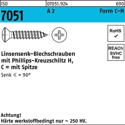 Produktbild von Reyher  Blechschrauben ISO 7051 A 2 4,2 x 45 -C-H A 2 (500 Stück)