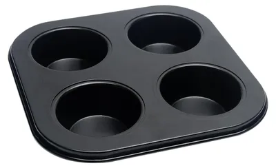 Muffin-Backform, 4 Mulden, antihaftbeschichtet, Kohlenstoffstahl, schwarz