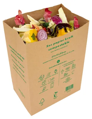 Image de Cordeline, 10 sacs en papier kraft, capacité de 10 litres, pour les déchets organiques ménagers, dimensions 20 x 13