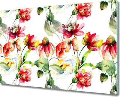 Produktbild von Herd-Abdeckplatte Glas Schneidebrett Glaskeramikfeld-Abdeckung - 80x52 cm - Blumen Farbenfroh