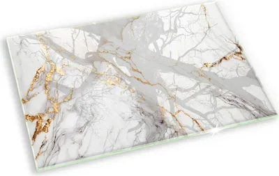 Produktbild von Grabkerze Untersetzer Glastafel Gummifüße Motiv - 80x52 cm - Heller Marmor mit Gold
