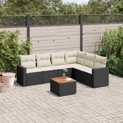 Produktbild von Design 7-tlg. Garten-Sofagarnitur mit Kissen Schwarz Poly Rattan, Gartenmöbel-Sets 2024 Neu